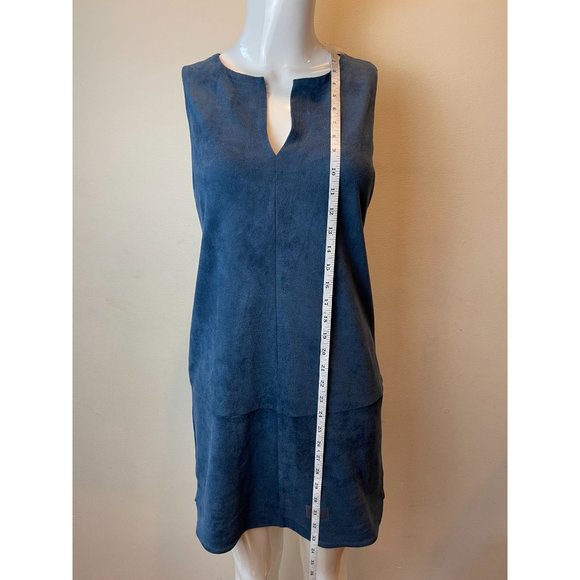 Boston Proper Womens Suede Shift Dress Split V Neck Sleeveless Blue Size 2 - Picture 3 of 6